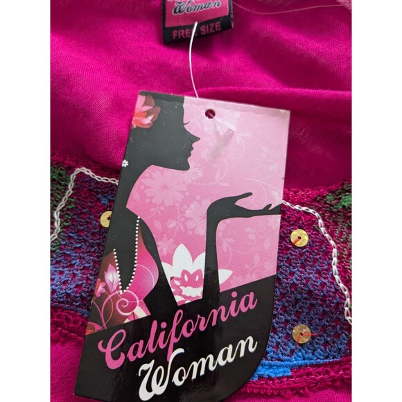California Woman Top Free Size M/L Embroidered Pink Sequins Bohemian Tunic Flowy - Picture 10 of 14